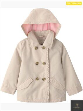 Hooded Midweight Jacket Classic Preppy Trench Style Water Resistant Kids Coat